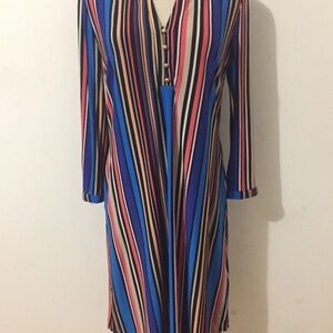 DANA BUCHMAN 1/4-Button Notch V-Neck Sheath Dress Black Coral Blue Ivory Size M